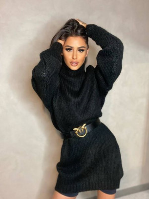 Luźna Sukienka Sweter z Golfem FLUFFY Czarny Uniwersalny