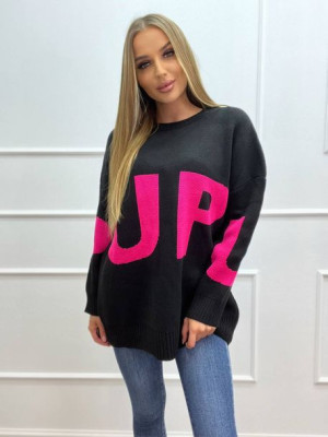 Luźny Sweter z Napisem UPUP Czarny Uniwersalny