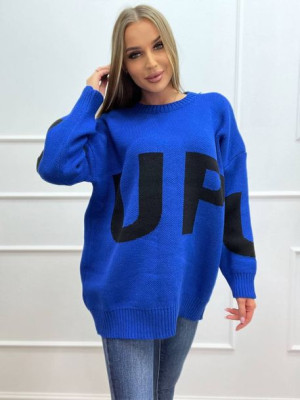 Luźny Sweter z Napisem UPUP Chabrowy Uniwersalny