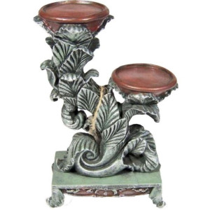 Świecznik Srebrno-brązowy Dwie Świece Perły Rośliny