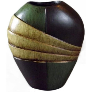 Wazon Ceramiczny W Kolorach Ciemnej Zieleni I Beżu