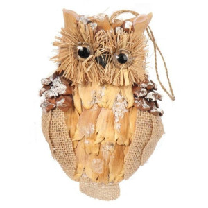 Zawieszka Świąteczna Sowa Z Naturalnych Materiałow 17 Cm