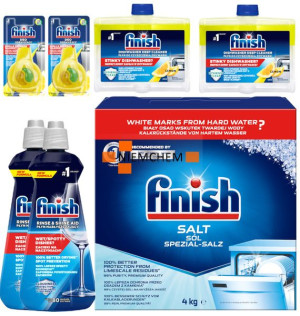 Finish Zestaw do Zmywarki: Sól 4kg, 2 x Nabłyszczacz 400ml, 2 x Zapach Lemo