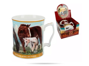 Kubek 480 ml porcelana konie brąz CARMANI
