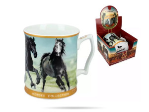 Kubek 480 ml porcelana czarne konie CARMANI