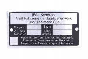 Tabliczka Znamionowa Simson Ifa Ag