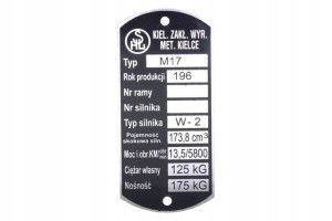 Tabliczka Znamionowa Shl M17 Ag