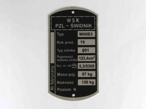 Tabliczka Znamionowa Wsk M06b3 Ag