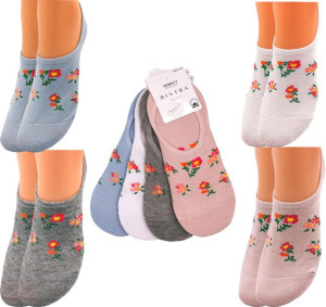4x Mikrostopki Skarpety Damskie Baweł Kwiaty 35-38