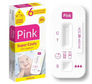 PINK Test ciążowy PŁYTKOWY SUPER CZUŁY Wczesna ciąża 1 szt