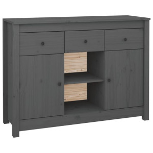 Komoda, szara, 100x35x74,5 cm, lite drewno sosnowe
