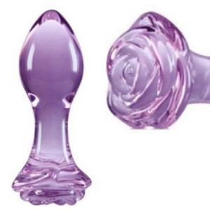 Szklany Korek analny RÓŻA Purple 8,9cm Crystal