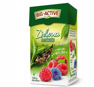 Herbata Zielona LIŚCIASTA BIG ACTIVE Z MALINĄ 100g