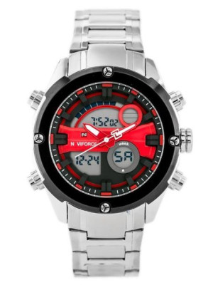 Męski zegarek NAVIFORCE SREBRNO-CZERWONY