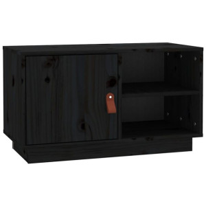 Szafka pod TV, czarna, 70x34x40 cm, lite drewno sosnowe