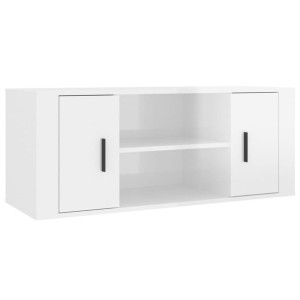 Szafka pod TV, wysoki połysk, biała, 100x35x40 cm