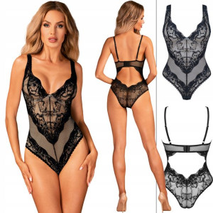 OBSESSIVE Olvidia Teddy Czarne Body Fiszbiny XS/S