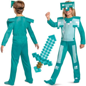 Zestaw Minecraft strój karnawałowy kostium diamentowa zbroja 127-136 cm + d