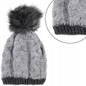 Moraj Gruba Czapka Damska z pomponem 2000-006 grey