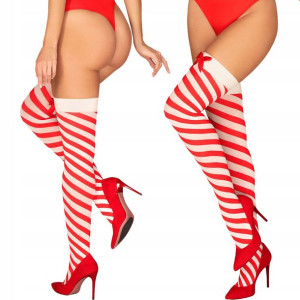 OBSESSIVE Święta Kissmas Pończochy Samonośne L/XL