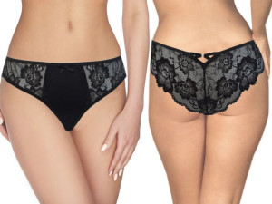 Ewana 006 Koronkowe Delikatne Stringi Czarny M