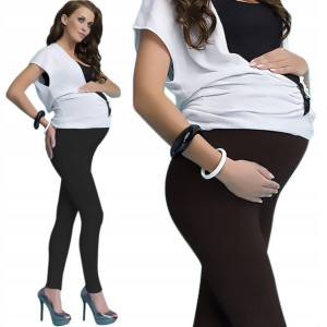 Legginsy Ciążowe z Panelem Bawełniane Kryjące S