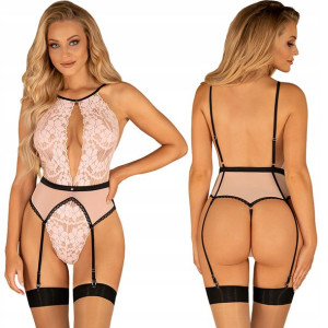 Obsessive Teddy Lilines Kwiatowe Różowe Body S/M