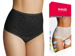EMILI Deni Wysokie Zdobione Figi Bawełna Czerń 3XL