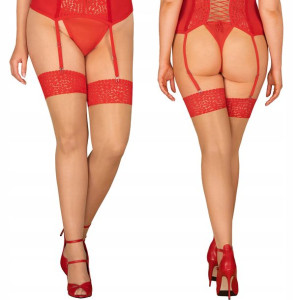 Obsessive Blossmina Pończochy do pasa Red 4XL/5XL
