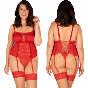 Obsessive Blossmina Gorset Plus Size Red 4XL/5XL