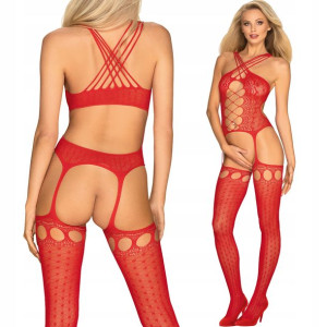 OBSESSIVE G313 Bodystocking Otwarty Krok Red S/M/L