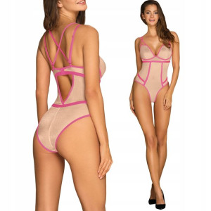 Obsessive Teddy Nudelia Body Beż/Różowy S/M