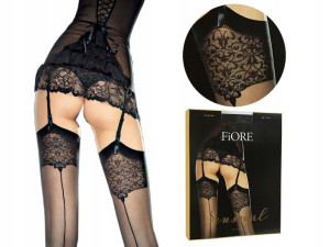Fiore pończochy do pasa Vesper ze szwem czarny 2-S