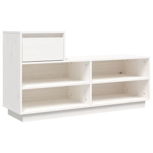 Szafka na buty, biała, 110x34x61 cm, lite drewno sosnowe