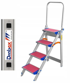 Drabina schodki aluminiowe składane z poręczą 4 st. Drabex 8023P