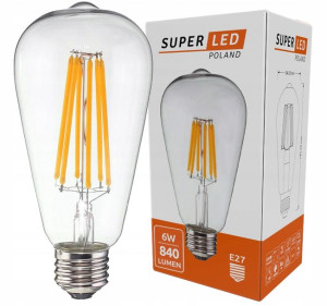 Żarówka LED E27 Filament 6W Edison Ozdobna ST64