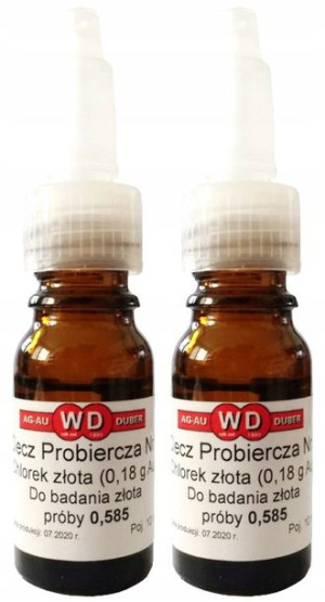 2x Ciecz Probiercza 10ml CHLOREK ZŁOTA 0,18g Au