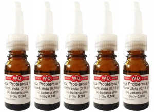 5x Ciecz Probiercza 10ml CHLOREK ZŁOTA 0,18g Au