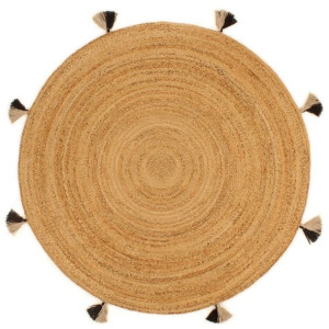 Pleciony dywan z frędzlami, 150 cm, jutowy, okrągły