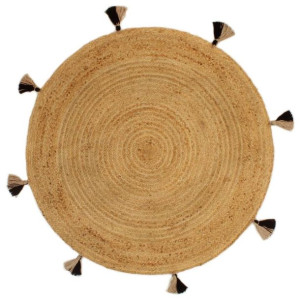 Pleciony dywan z frędzlami, 120 cm, jutowy, okrągły