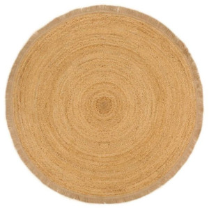 Pleciony dywan z frędzlami, 150 cm, jutowy, okrągły