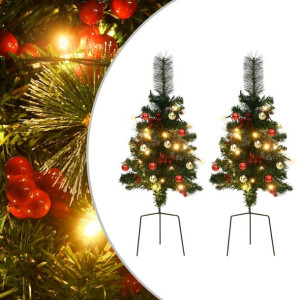 Sztuczne choinki do wbicia w ziemię z LED, 2 szt., 76 cm, PVC