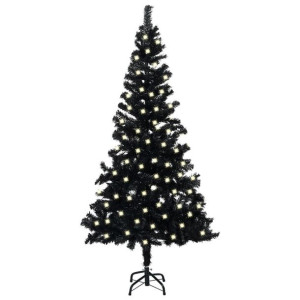 Sztuczna choinka ze stojakiem i LED, czarna, 120 cm, PVC