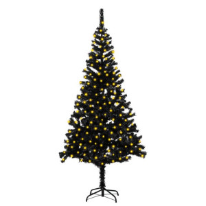 Sztuczna choinka ze stojakiem i LED, czarna, 210 cm, PVC