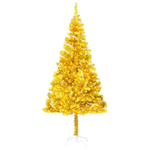 Sztuczna choinka ze stojakiem i LED, złota, 210 cm, PET