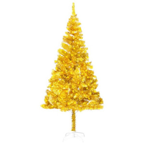Sztuczna choinka ze stojakiem i LED, złota, 180 cm, PET