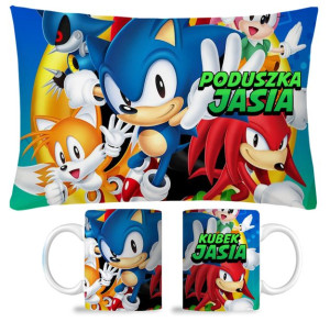 Zestaw Kubek + Poduszka Sonic + Imię Prezent
