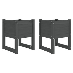 Donice, 2 szt., szare, 40x40x52,5 cm, lite drewno sosnowe