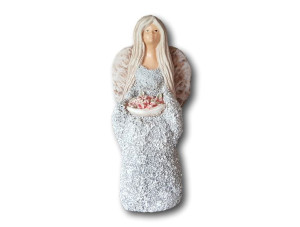 Figurka Gipsowa Sara Anioł Anielica z koszem kwiatów Siedząca DUŻY