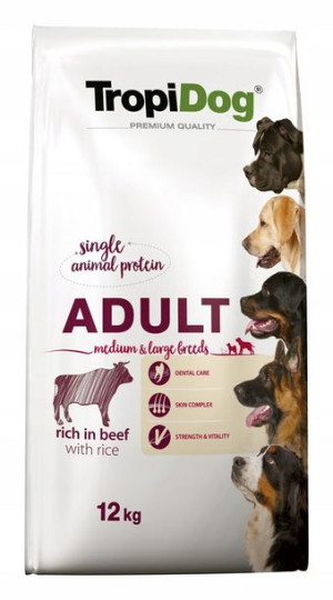 TROPIDOG Premium Adult Medium Large Wołowina 12kg
